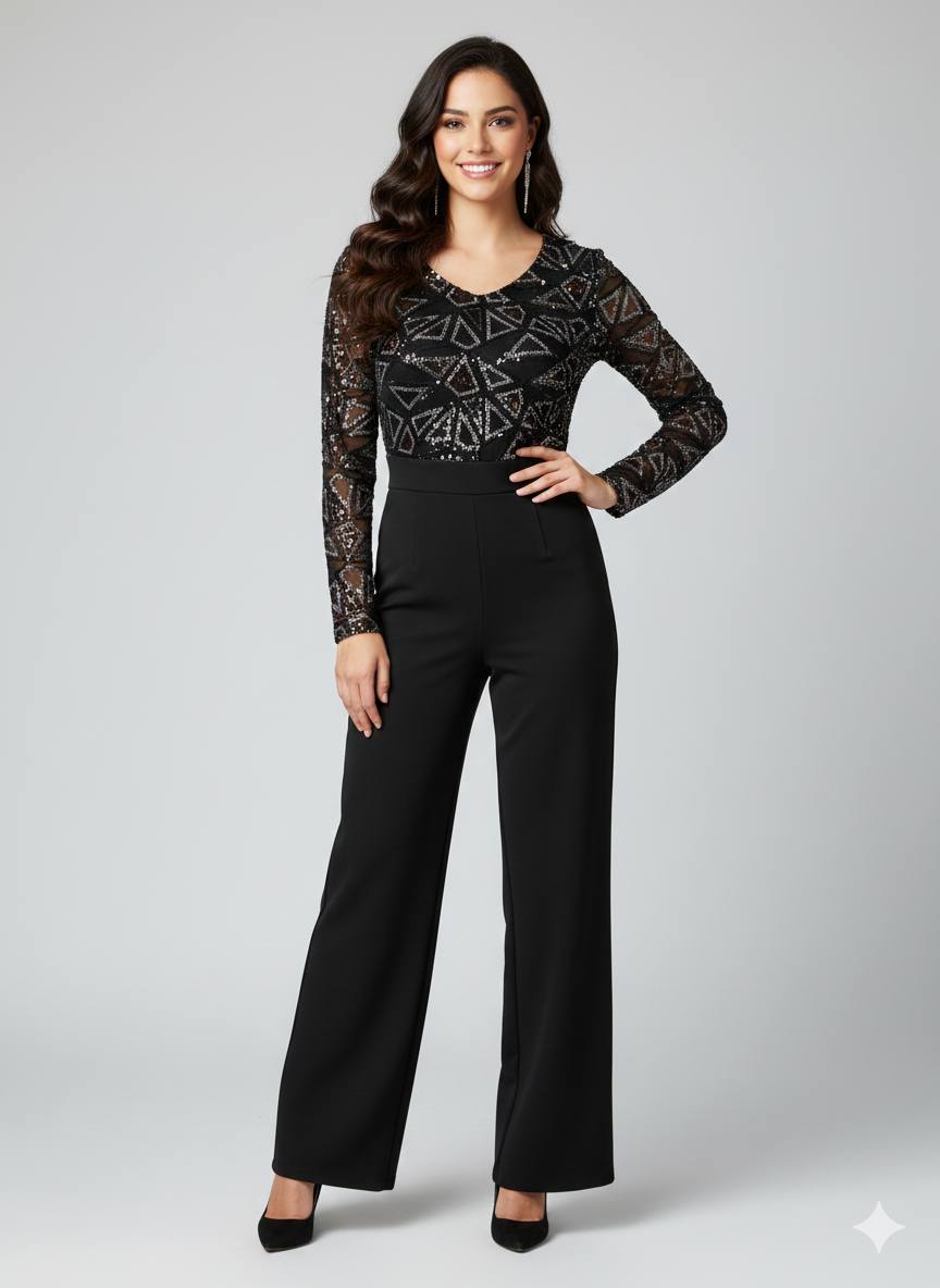 Black longslevee jumpsuit